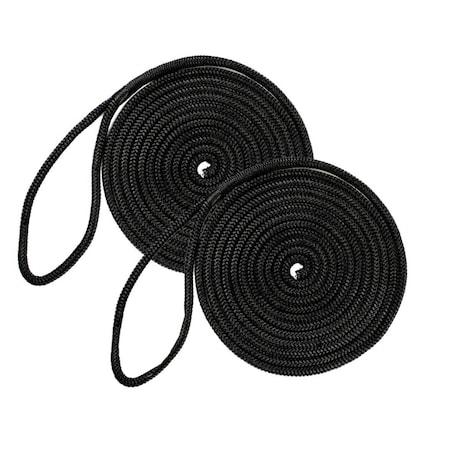 Dc Cargo 1/2in X 20' Double-Braided Nylon Dock Line, Black, 2PK 1220MRK-2